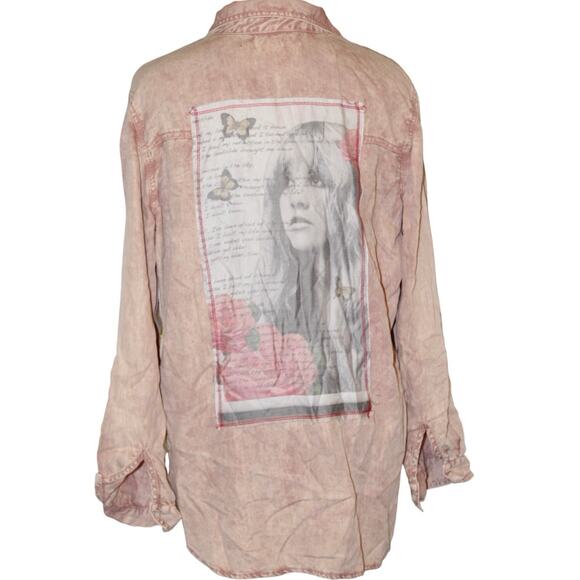 The Nu Vintage Stevie Nicks Graphic Shirt | Rose Pink Button-Up | Size Large - Picture 1 of 7